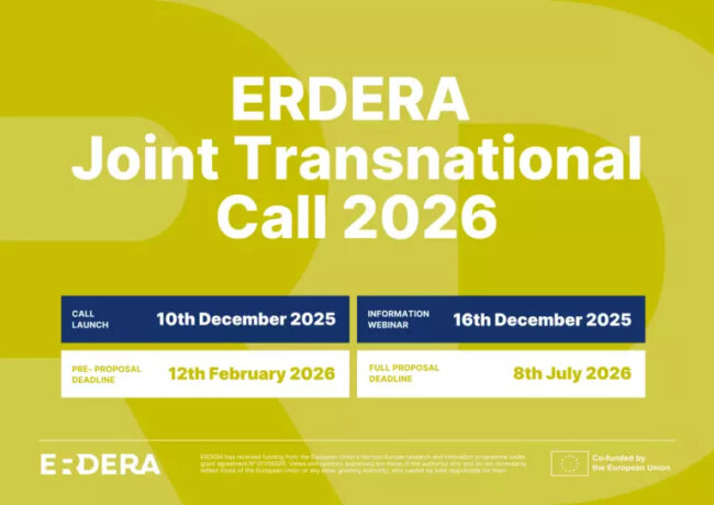 ERDERA Joint Transnational Call 2026 announcement with €18 million funding for rare disease research, pre-proposal deadline 12 February 2026